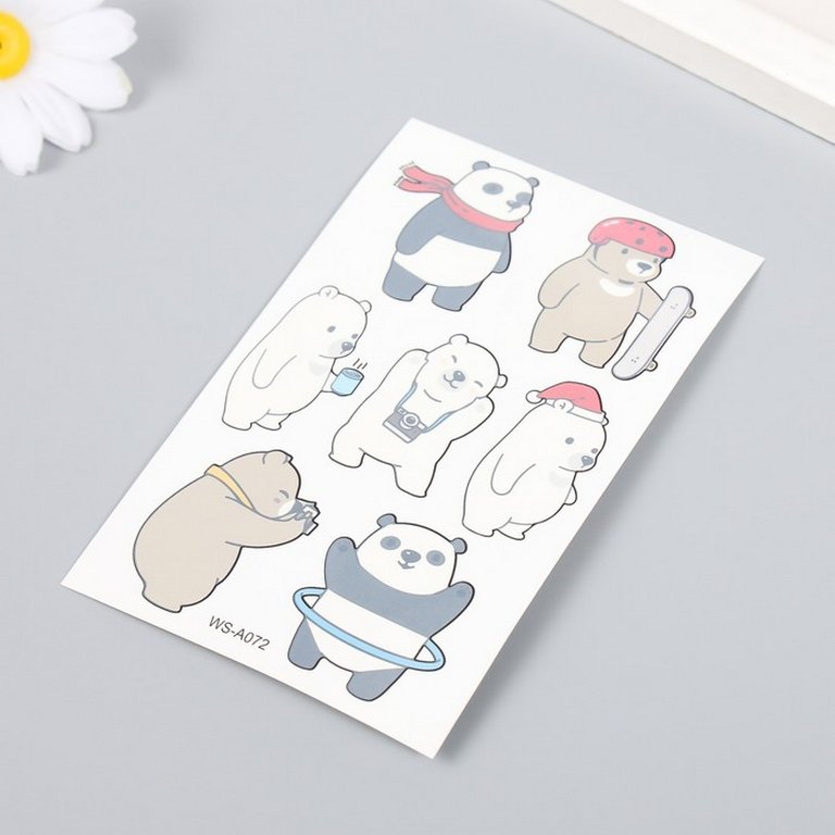 Наклейка-тату "Мишки. Увлечения" МИКС 12х7,5 см