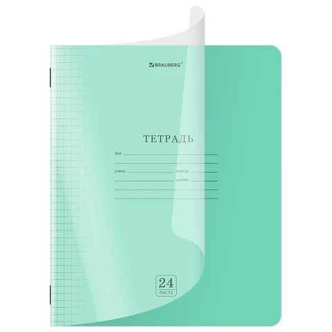 Тетрадь 24 лист кл. А5  BRAUBERG "Smart Cover" пластик. обложка, зеленая