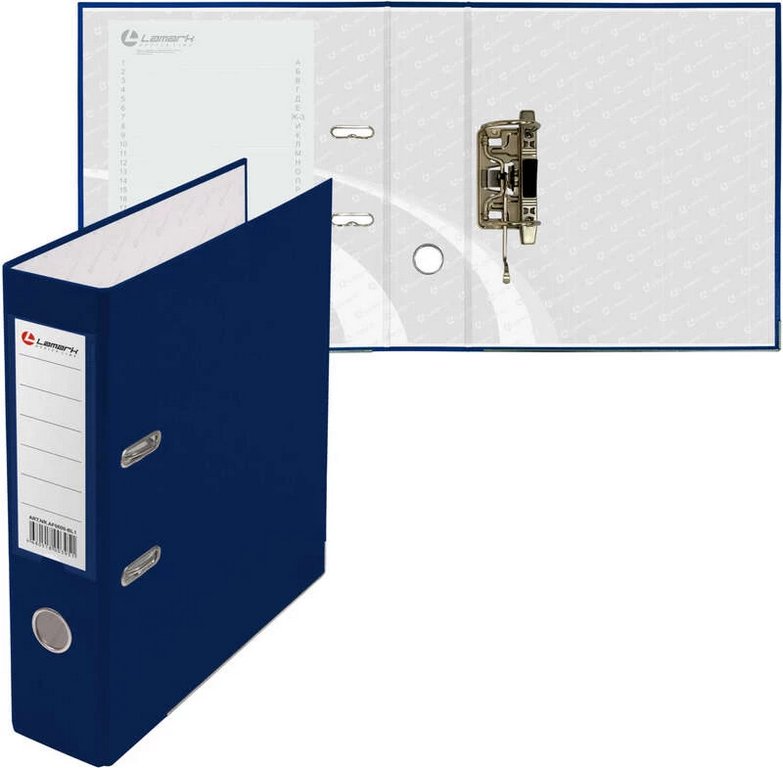 Папка-регистратор А4 80мм Lamark пл. карман на торце, метал. окантовка, синяя