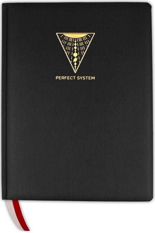 Тетрадь 128 лист кл. А4 тв.обложка тиснение фольгой, кожзам, 2 ляссе, PERFECT SYSTEM black