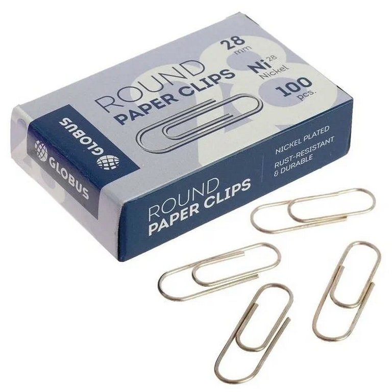 Скрепки 28 мм 100 шт/уп никелированные Globus С28-100 Н