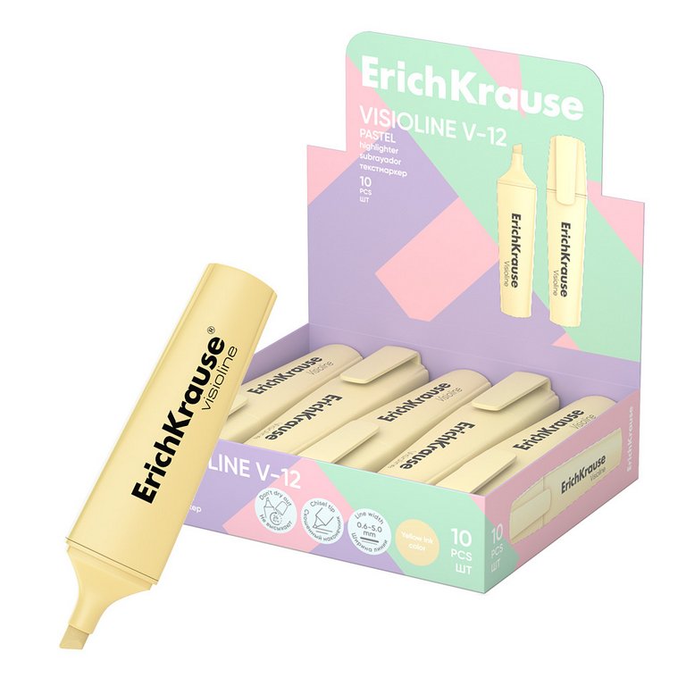 Текст-маркер ErichKrause  V-12 Pastel желтый  (линия письма 660 м)