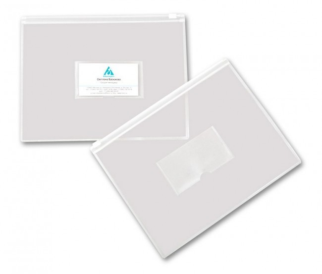Папка на молнии А5 (250*196 мм) пластик 0,15 мм с карманом для визиток белая Бюрократ