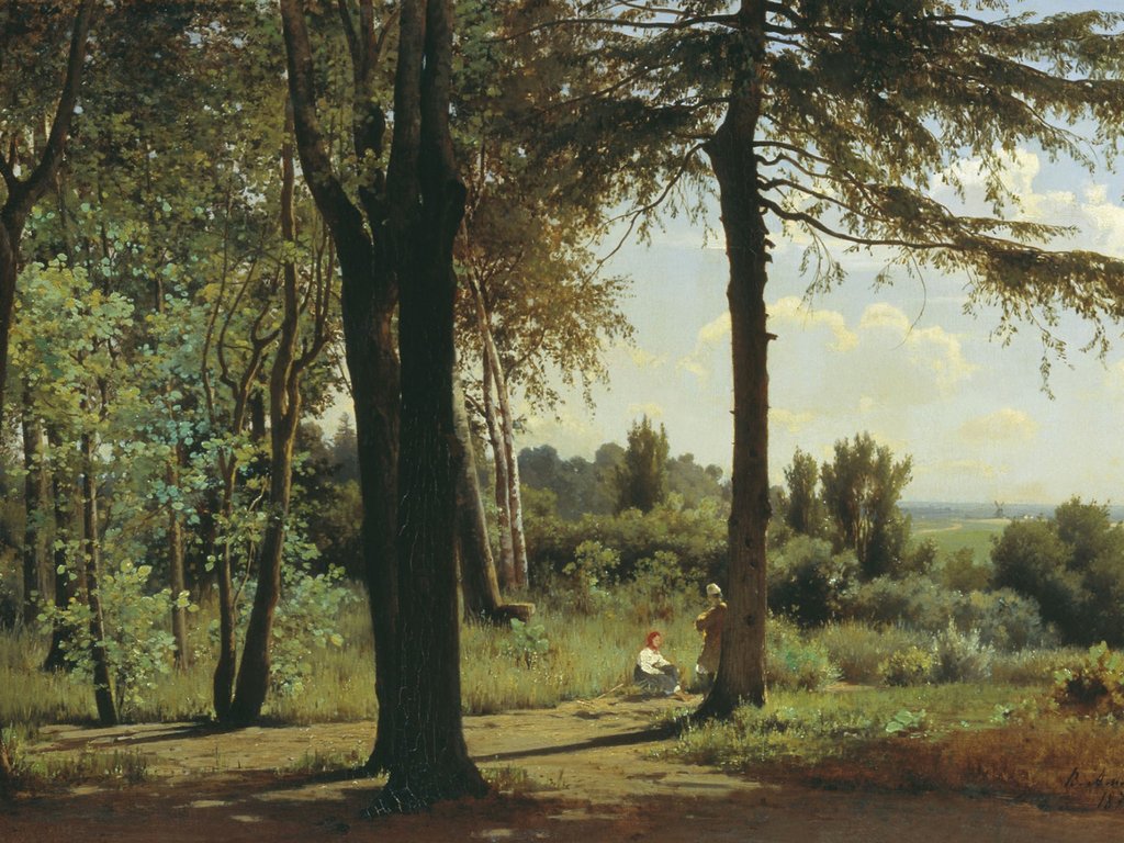 Постер на бумаге 50*70см, В.Ф. Аммон "На опушке леса. Полдень" 1871г.