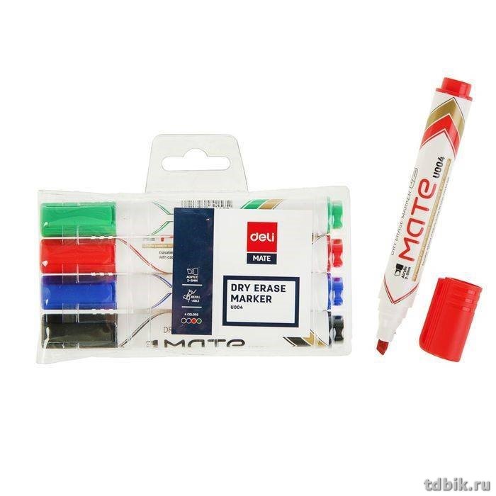 Набор маркеров для доски  4шт Deli Mate 5мм скошенные (спиртовые)
