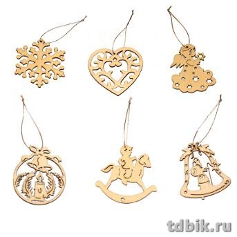 Украшение елочное из дерева ассорти
