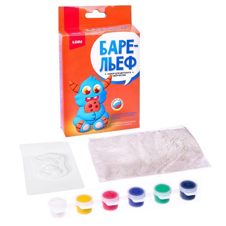 Набор для изготовления барельефа "Монстрик сладкоежка" формы, гипс акварельные краски 5+ LORI