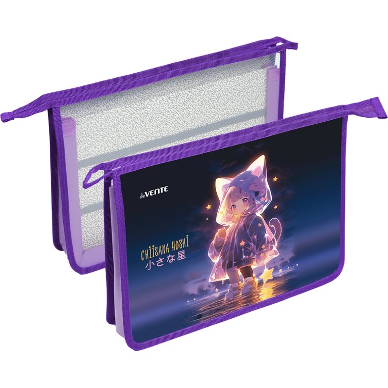 Папка для тетрадей, ИЗО и технологии на молнии A4 (33,7x24,3x8 см) текстильная "Chiisana Hoshi"