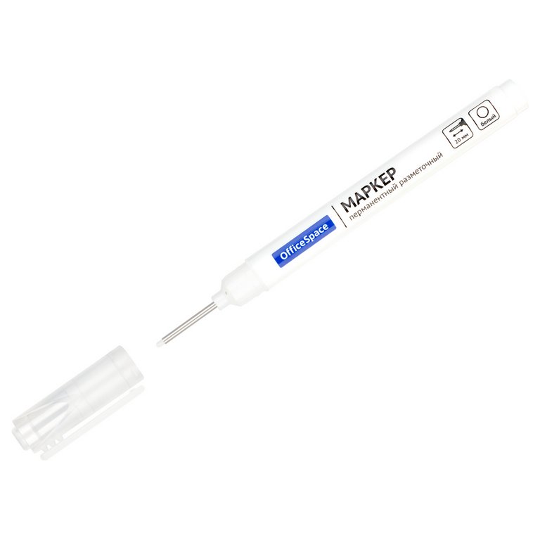 Маркер с удлиненным наконечником перманентный 0,7 мм круглый, белый OfficeSpace