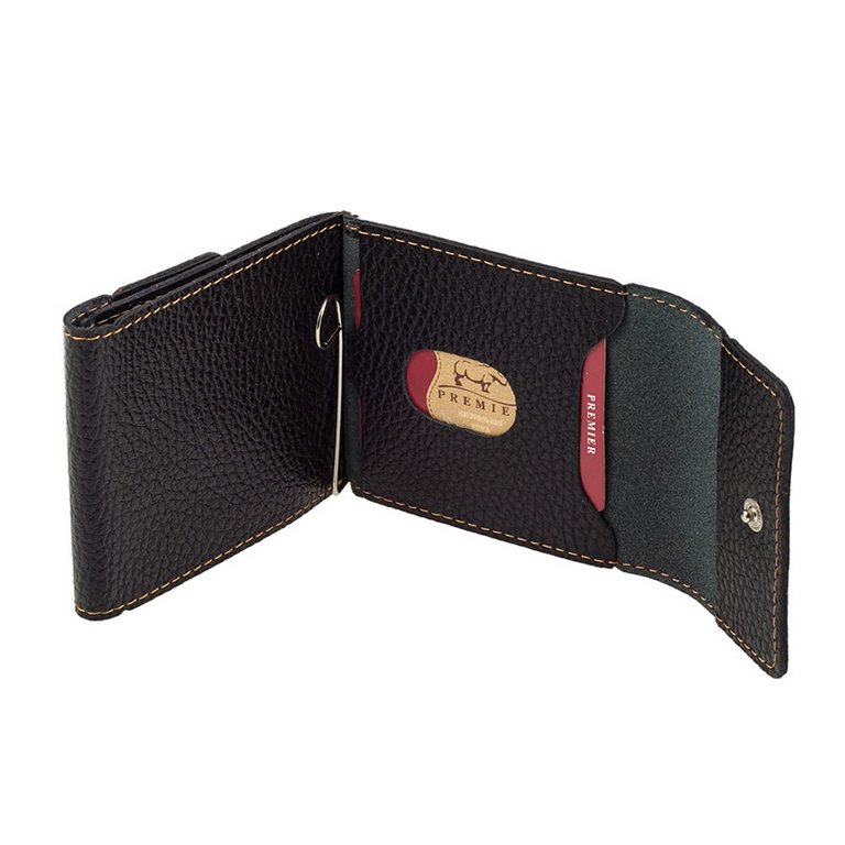 Зажим для денег "Игуана" нат. кожа, темно-коричневый, с карманом для карточек