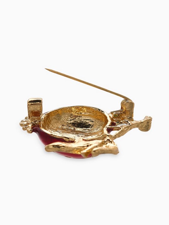 Брошь металл "Гранат" в разрезе, со стразами, красно-зелёная в золоте