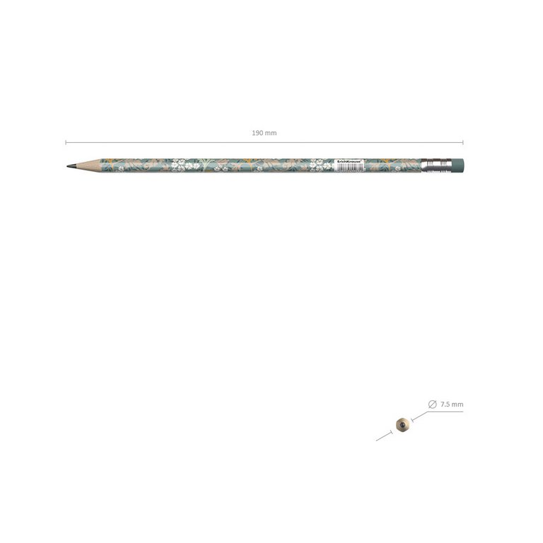 Карандаш ч/г HB с рис. трехгранный ErichKrause "Natural Life" с ластиком корпус ассорти