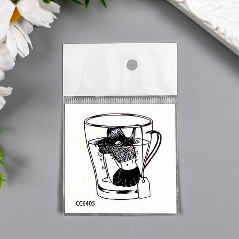 Наклейка-тату "Девушка в кружке" 6х6 см