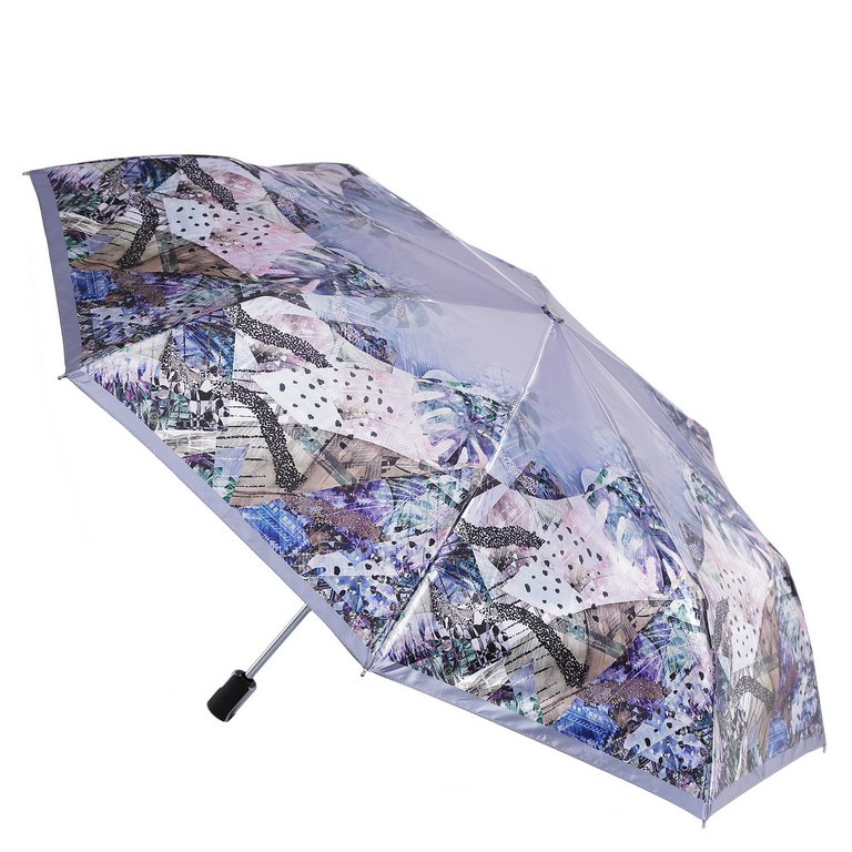 Зонт женский суперавтомат Fabretti, облегченный, 3 сложения, сатин, серый