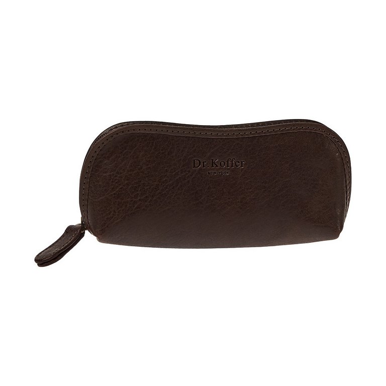 Футляр для очков Dr.Koffer, 7*15*3см, нат. кожа, на молнии, коричневый