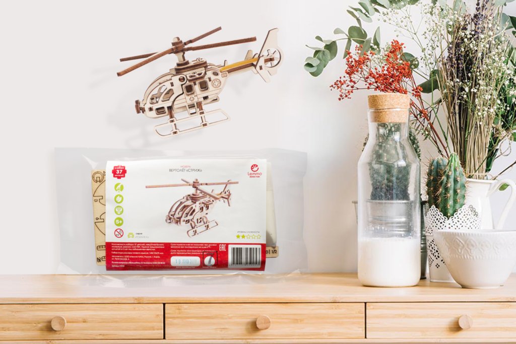 Сборная модель из дерева   36 дет. "Вертолет Стриж" 150*140*60мм