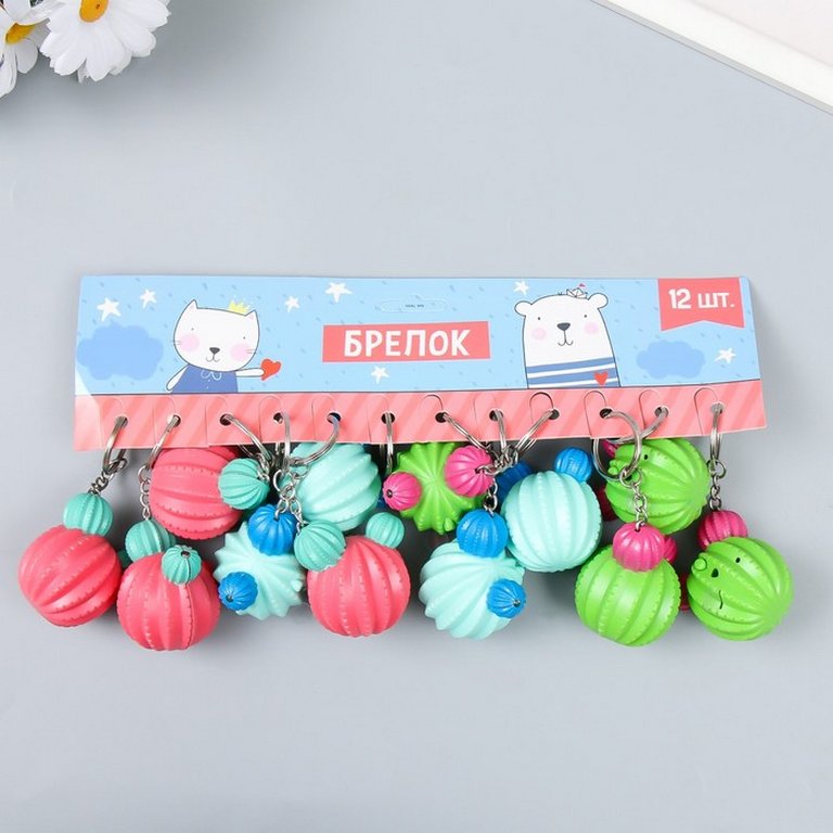 Брелок-фонарик кричалка "Круглый кактус" 4х3,5 см, МИКС