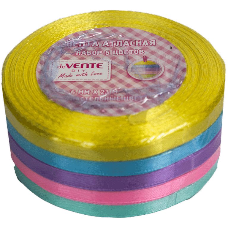 Лента атласная  набор 0,6см*23м "Ассорти пастельное" 5шт/уп deVENTE