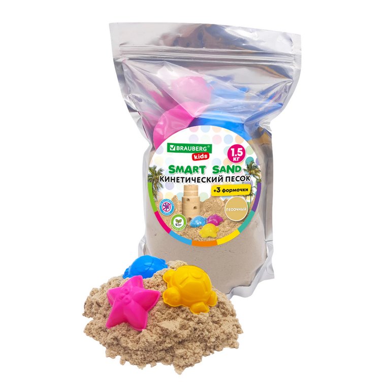 Песок  кинетический 1500г с 3 формочками BRAUBERG KIDS