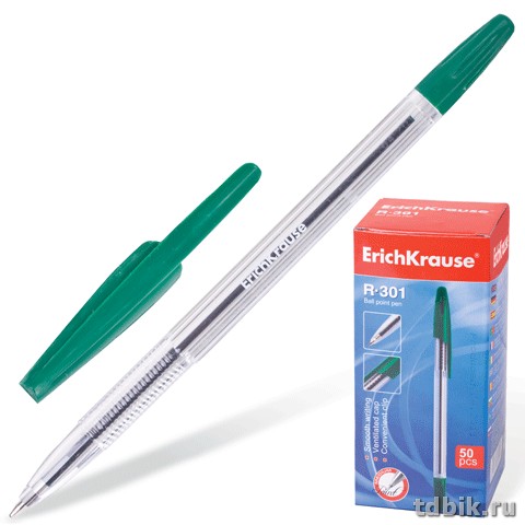 Ручка шариковая ErichKrause R-301 Classic Stick 1,0мм зеленая (стерж.140мм, линия 0,5мм)