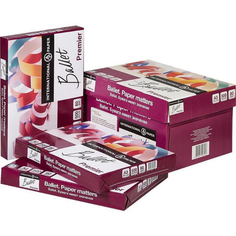Бумага офисная Ballet Premier А3, 80г/м2, 162+/-3% CIE, 98% ISO,толщ.106мкм, непрозр.93%, 500 л/пач.