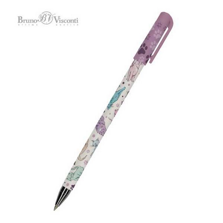 Ручка шариковая с рис. Bruno Visconti "HappyWrite. Кошки" 0,5мм синяя (стерж.140мм, линия 0,3мм)
