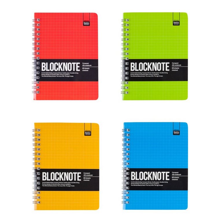 Блокнот А6  60л., 105*148 мм, пластик. обложка на гребне "ULTIMATE BASICS, ACTIVE BOOK" 4 ЦВЕТА