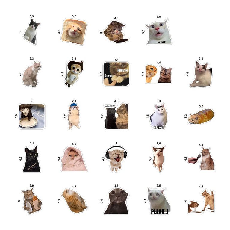 Набор наклеек  4 листа "Мемы с котами №3" (24 шт) Nalepking