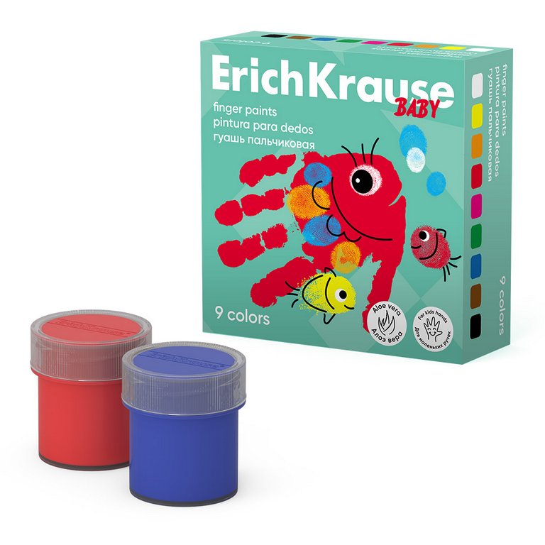 Краски пальчиковые 9 цв. по 20 мл ErichKrause "Baby с Алоэ Вера" пальчиковая