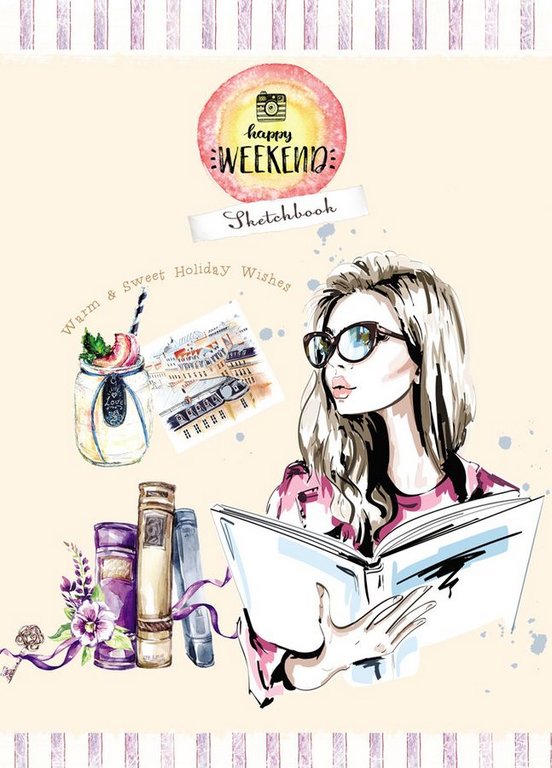 Скетчбук 210*297 мм, 40л. на спирали "ДЕВУШКА И КНИГИ" жест. подллжка