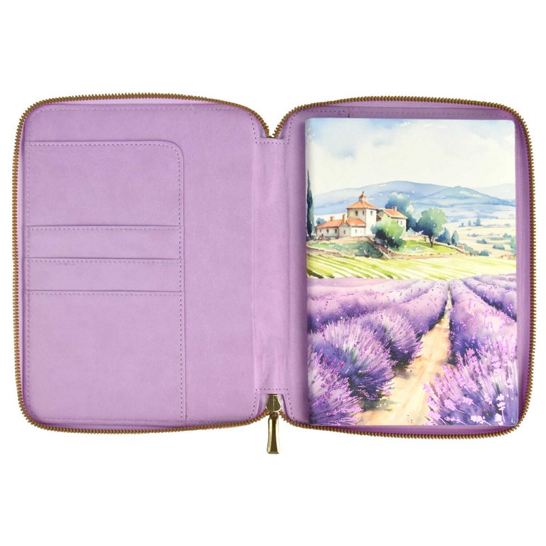 Ежедневник-органайзер без дат А5+ 120л. Escalada "Наппа Лавандовое поле" кожзам тв. обл. на молнии
