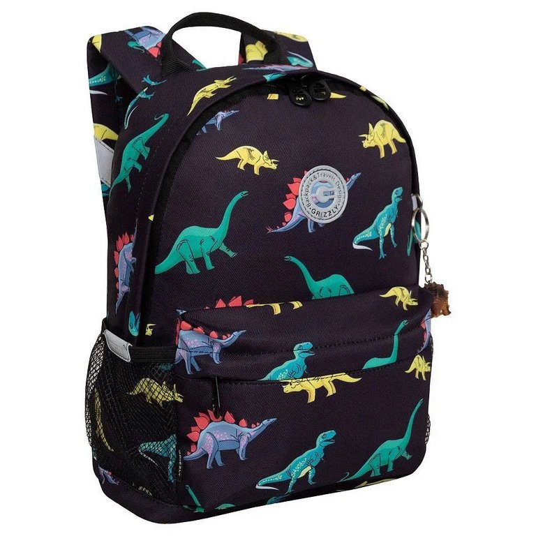 Рюкзак детский для мальчика Grizzly "Динозавры" 21*29*8 см, черный