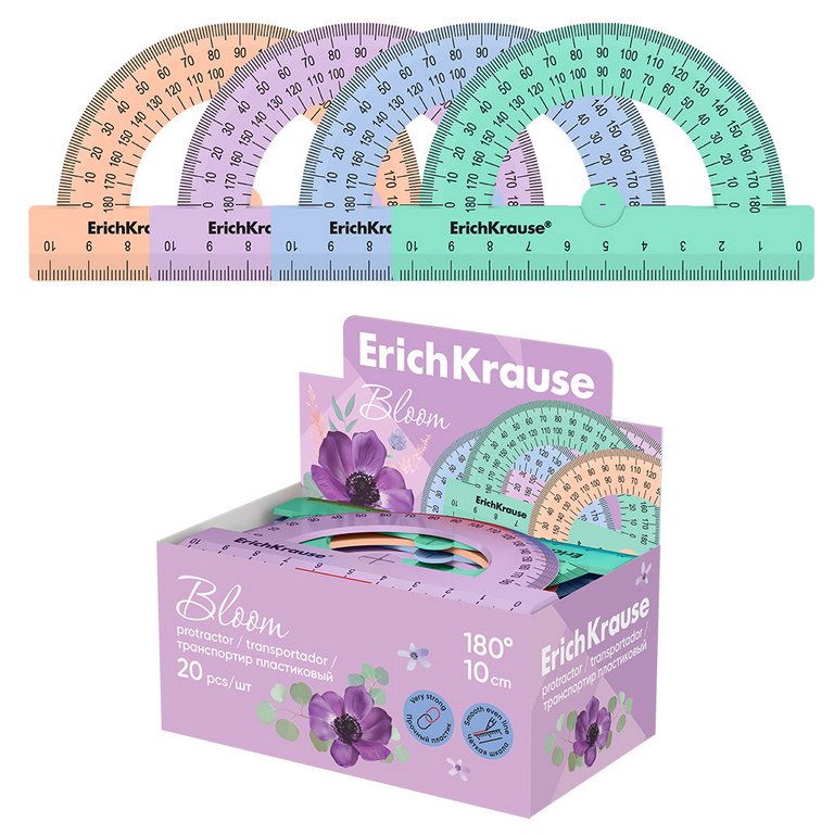 Транспортир пластик 10 см. 180 град. ассорти, ErichKrause