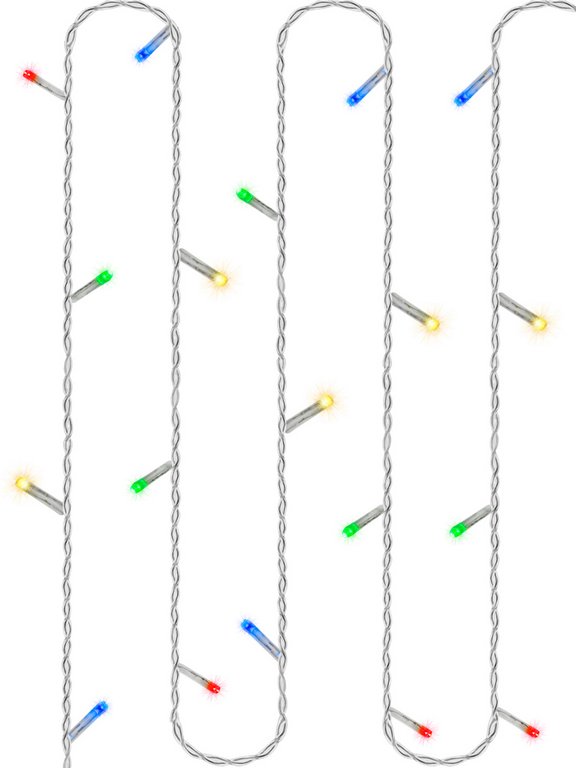 Гирлянда комнатная Нить 25м, 250 цветных ламп, 8 режимов, прозрачный провод 220Вт