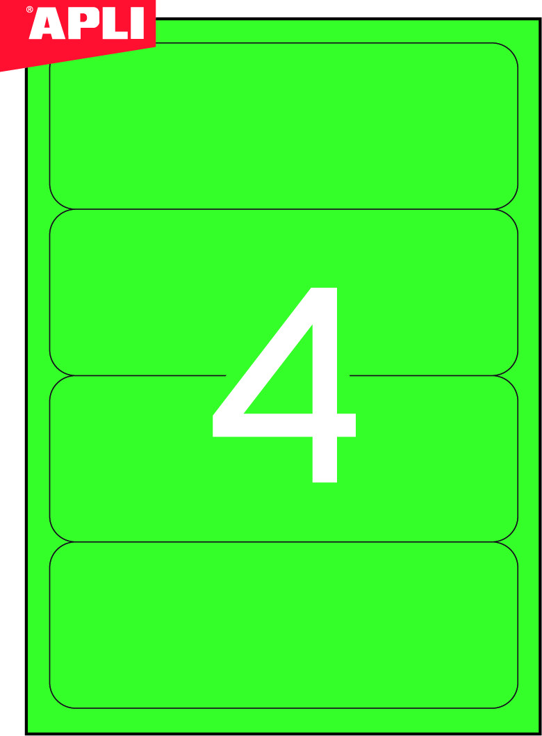 Этикетки самоклеящиеся А4 190*61, 4 этикетки, скруглен. края, зеленые, Apli