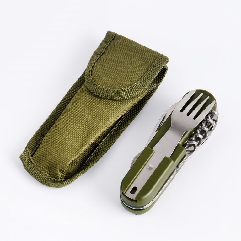 Набор туристический "Лесник" 7 в 1 складной (нож, вилка, ложка, штопор, открывашка, отвертка)