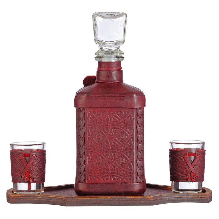 Графин в футляре из натуральной кожи "Макей" Герб, коричневый