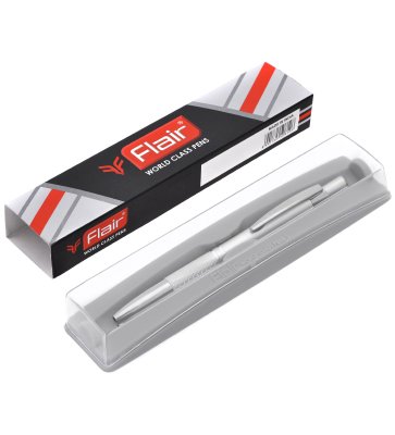 Ручка шариковая Flair "Miami" подар. футляр корп. серебряный мет. синяя 0,7мм (стерж.116мм)