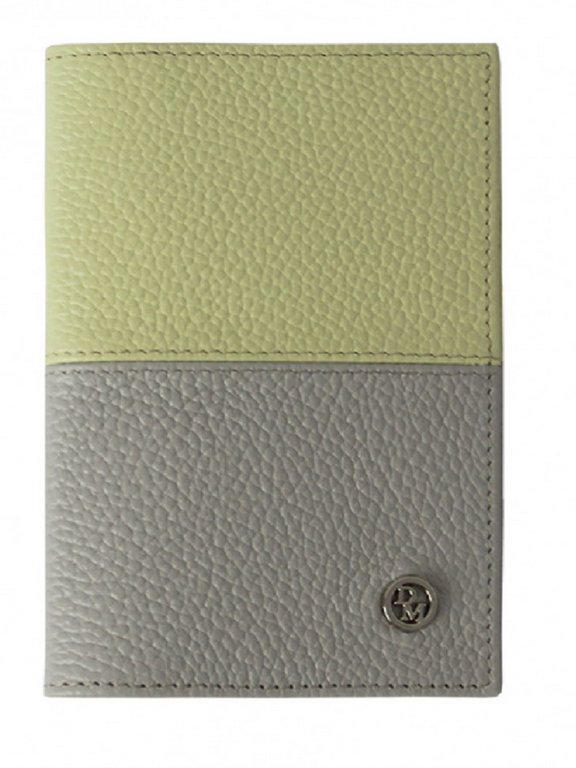 Обложка для паспорта D.Morelli "Duo" нат. кожа, серо-лимоная