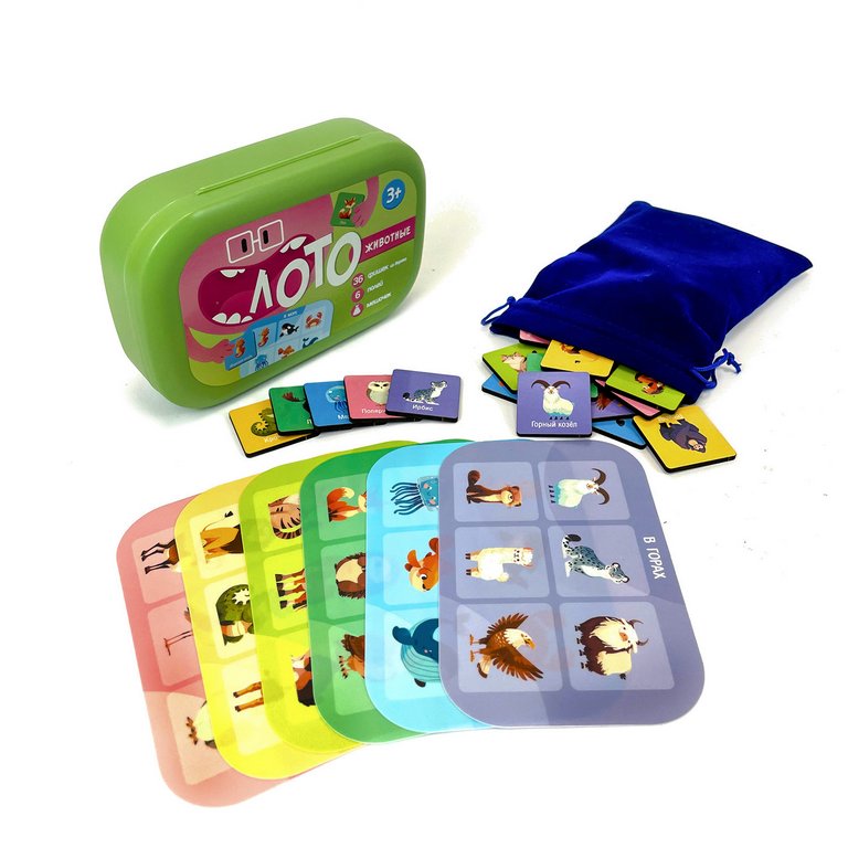Игра настольная Лото "Животные"  в пластиковом боксе ГЕОДОМ