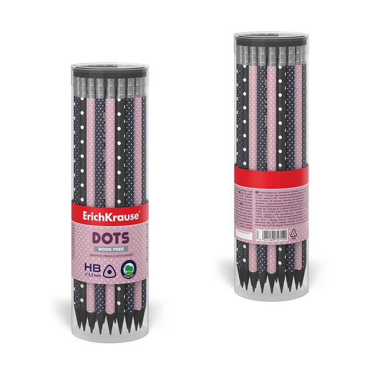 Карандаш ч/г HB с рис. трехгранный ErichKrause "Dots" с ластиком корпус ассорти