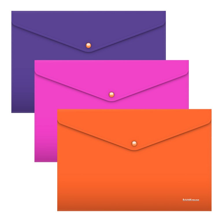 Папка-конверт на кнопке A4 пластик 0,18 мм ErichKrause Soft Caribbean Sunset, ассорти