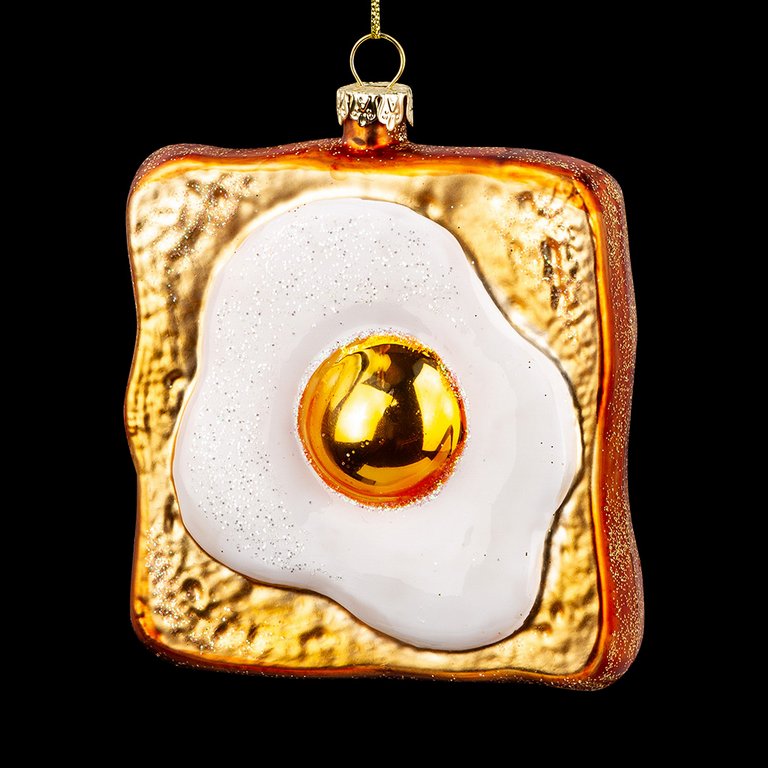 Украшение елочное из стекла "Тост с яйцом" 9х10х2 см