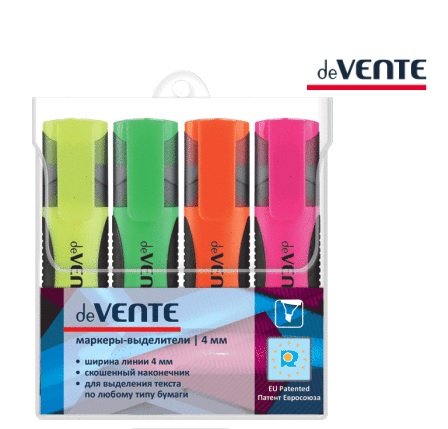 Набор текст-маркеров  4 шт с каучуковыми вставками deVENTE (желт., зел., оран., роз.)