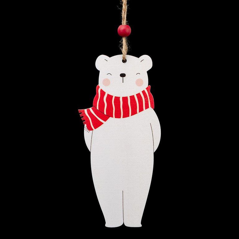 Украшение елочное из дерева "Мишка в шарфе" 12,5 см