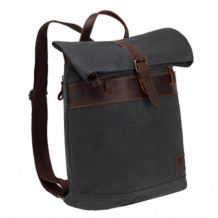 Рюкзак молодежный мужской  Dr.Koffer натуральная кожа/текстиль 36*31*10см, черный