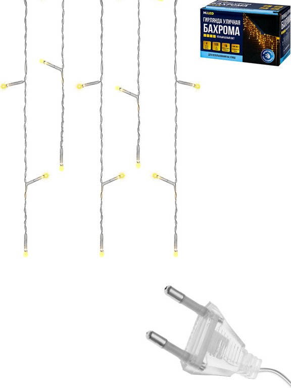 Гирлянда уличная Бахрома  4*0,7м, 108 теплых ламп, 8 реж, прозрачный провод