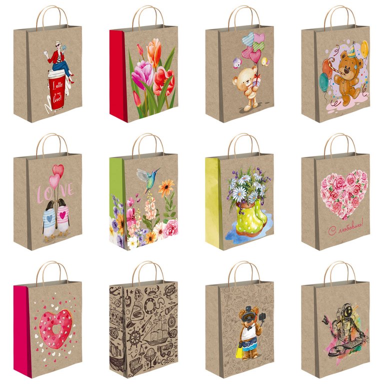 Пакет бумажный 26*32см крафт (ассорти)
