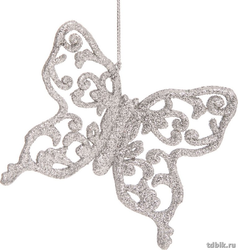Украшение елочное из пластика "Бабочка в серебре" 9,5х8,5см
