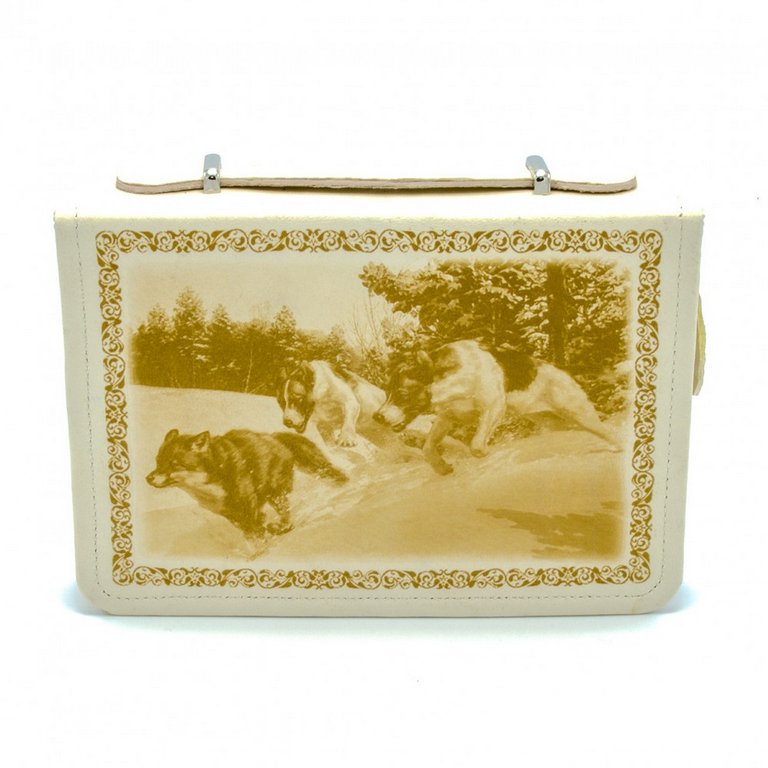 Несессер подарочный "Привал" футляр из кожи с худож. выжиганием, приборы на 2 персоны, бежевый